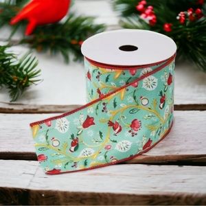 The Pioneer Woman Holiday Wired Ribbon Decorative Red Teal Bird Ogee Christmas
